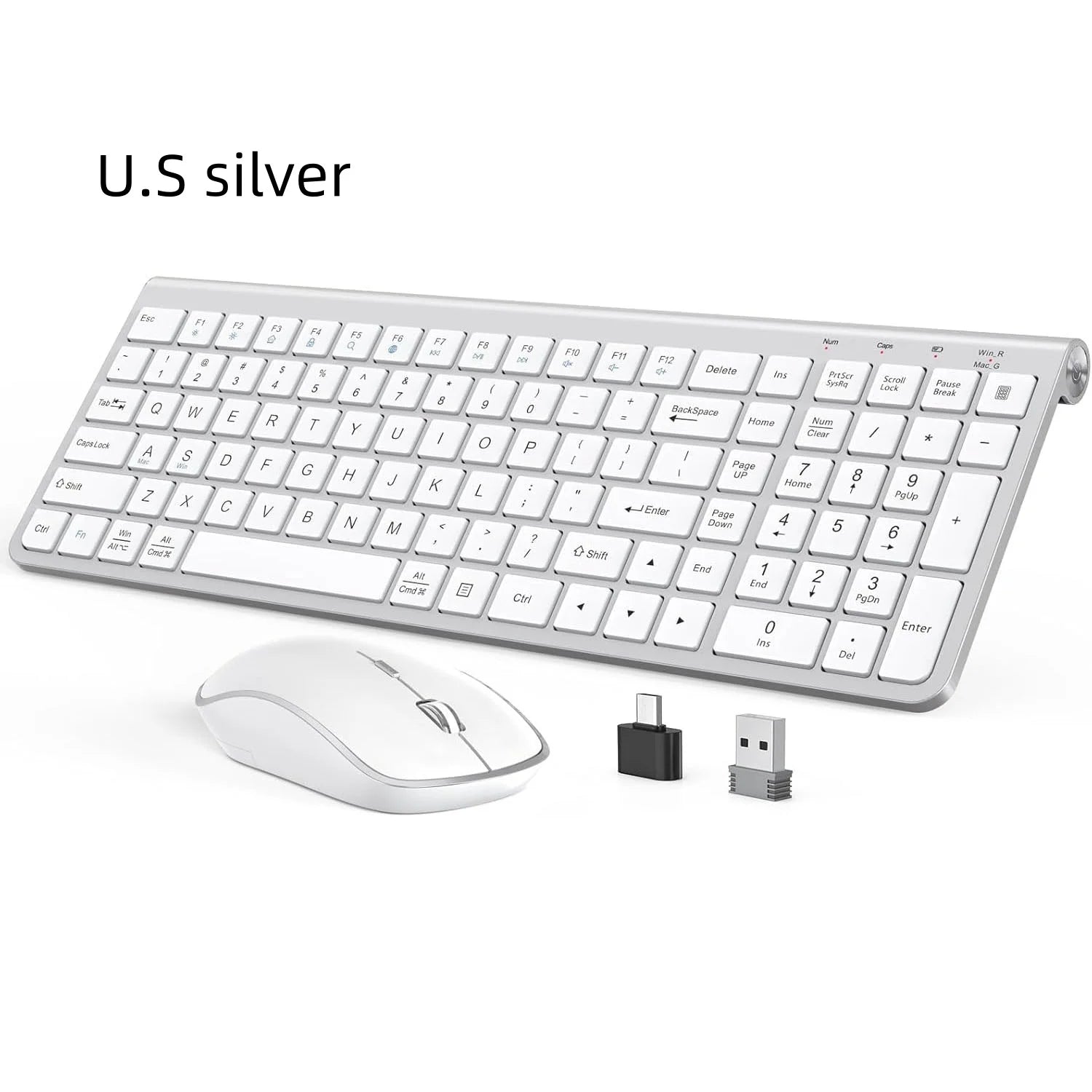 Ergonomic wireless keyboard and mouse, ultra-thin and compact design French AZERTY/ American QWERTY quiet,USB-A and USB-C ports.