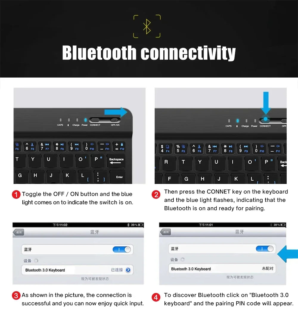 Tablet Wireless 10inch Keyboard For iOS Android Windows For iPad Huawei Samsung Teclado Bluetooth-compatible Keyboard and Mouse