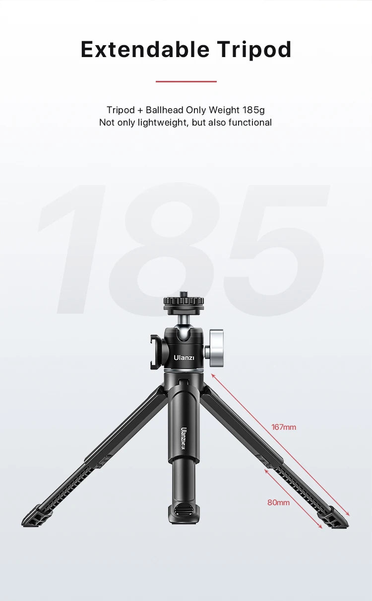 Ulanzi MT-14 Aluminum Alloy Tripod 2KG Load with 360° Ballhead 1/4 Screw Light Portable Vlog Kit Light Desktop Tripods For Phone