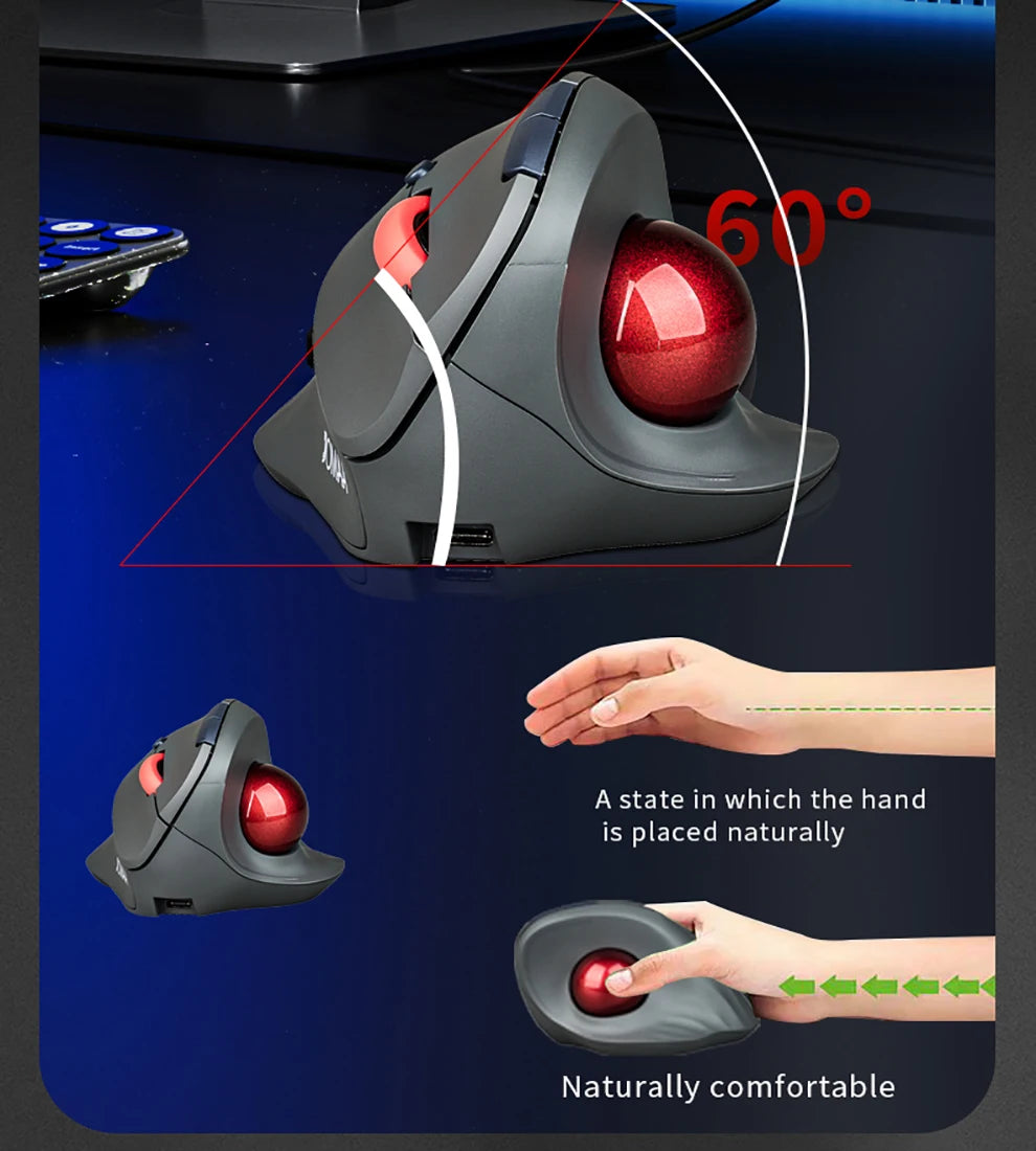 Ergonomic Bluetooth/2.4G Wireless Trackball Mouse for PC/Laptop/Desktop,Rechargeable Optical Vertical Mouse with Silent Design