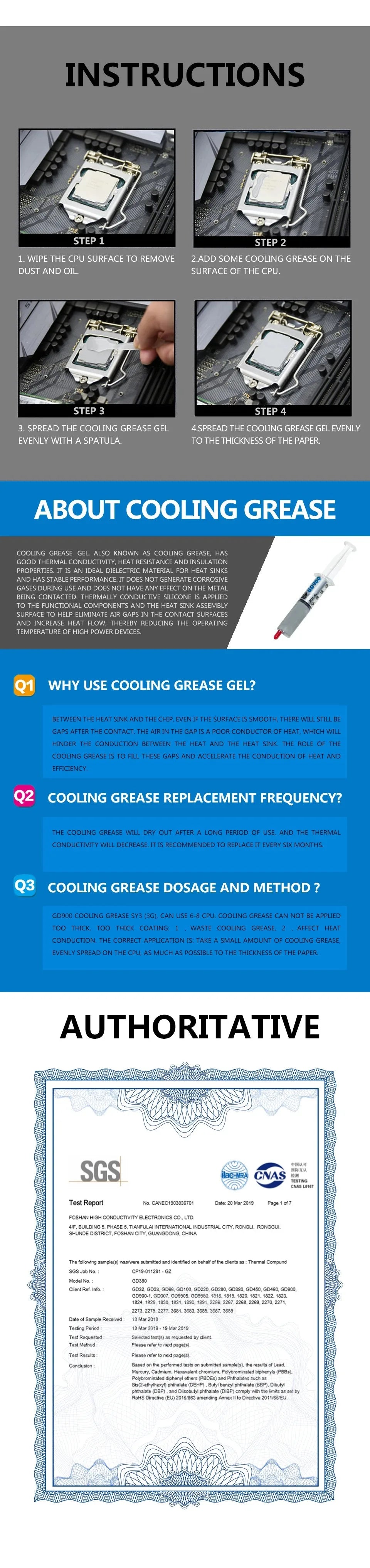 Coolcirc GD900 1g 7g 15g 30g Thermal Grease Paste Conductive High Performance Efficient heat 4.8W/M-K for CPU GPU