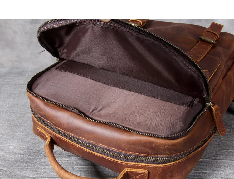 Vintage Crazy Horse Genuine Leather Backpack Men Bagpack Cowhide Hiking Backpack 17