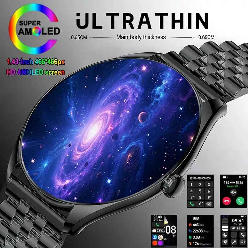 New Ultra Thin SmartWatch Men AMOLED 3D Screen Always Show Time Sports Fitness Waterproof Heart Rate Bluetooth Call Smartwatches