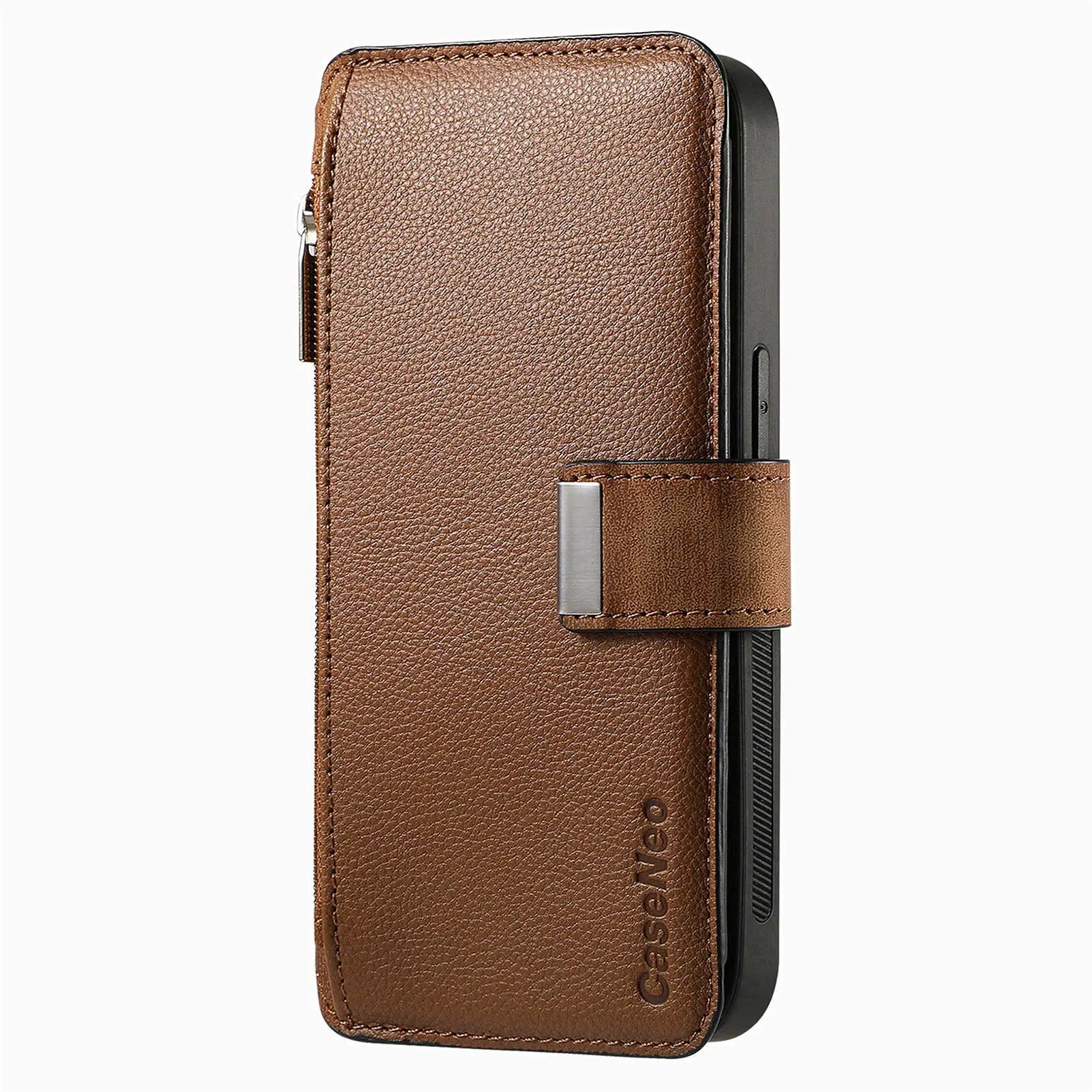 For iPhone 15 14 13 12 11 XS Max XR 8 7 6 Plus Wallet Case, Zipper Storage Design, Detachable Magnetic Flip Folio Cover