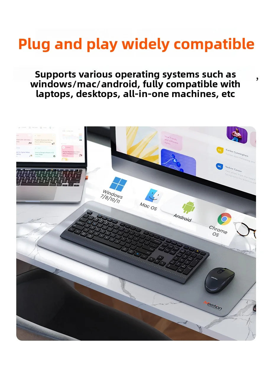 2.4G/Bluetooth Dual-Mode Wireless Keyboard And Mouse Combo,Full-Size Rechargeable Keyboard Mouse Set For Windows PC Office Work
