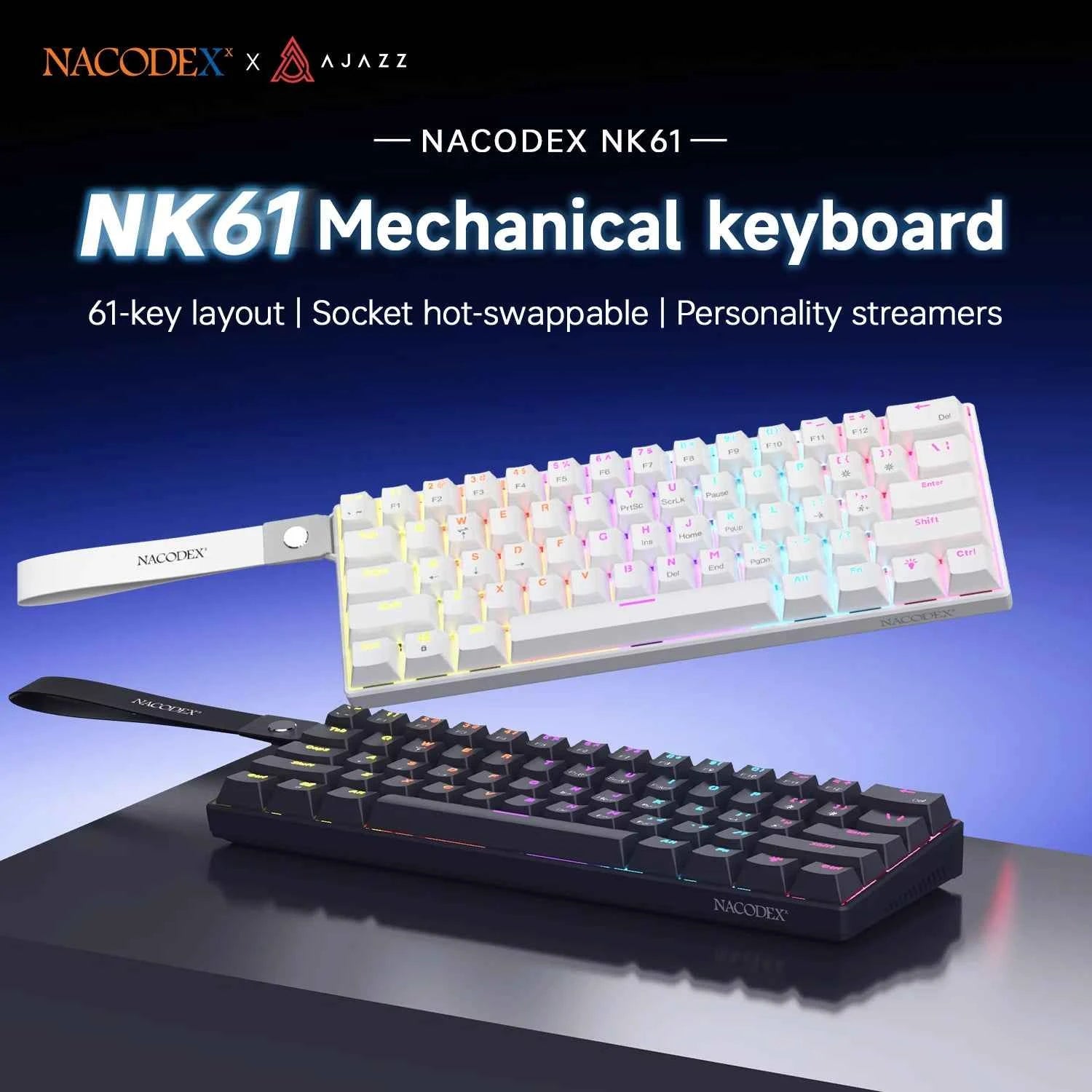 Ajazz NK61 Mechanical Wired Gaming Keyboard RGB Lighting Supports Hot-Swappable 61-Key Mechanical Wired Gaming Keyboard