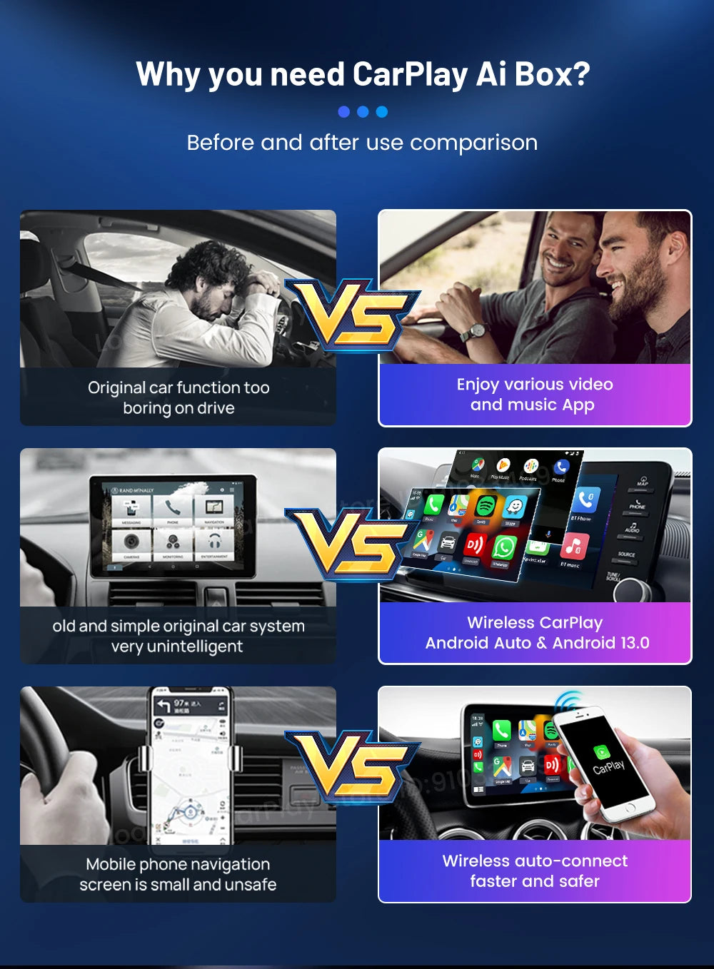 Carlinkit Ai Box Android 13 Led Wireless Android Auto & CarPlay Smart Tv Box QCM6225 Support Youtube Netflix Car Accessories