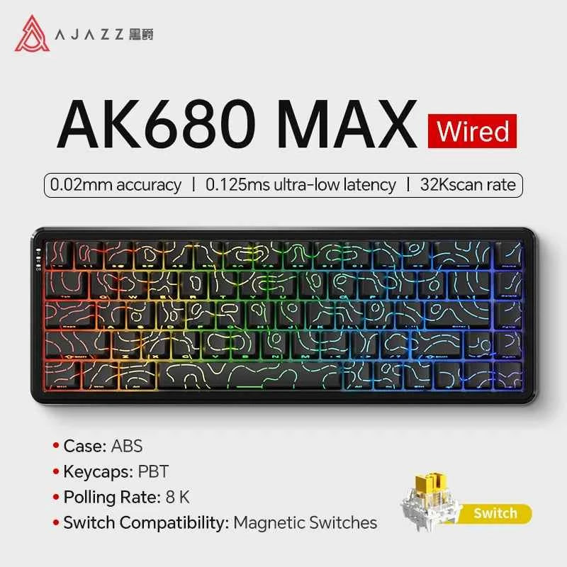 AJAZZ AK680 MAX Magnetic Switch Mechanical Keyboard 60% Rapid Trigger 0.01mm 8K/1K Return 68 keys Gaming Keybaord