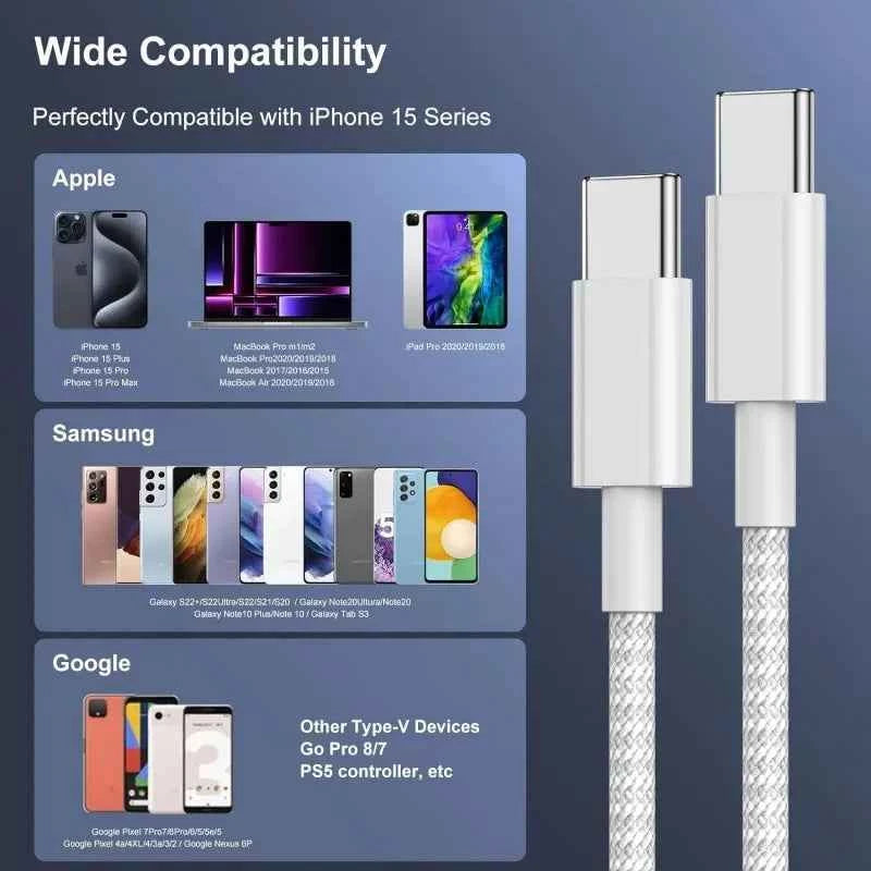 20Pcs 100W PD USB-C to USB C Fast Charger Cable For Apple iPhone 17 Pro Max 16 15 Plus 14 13 12 11 X XS Type C Quick Charging