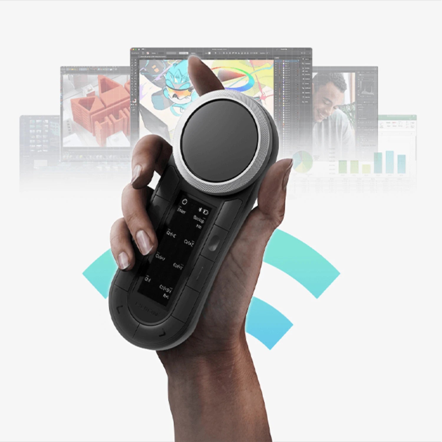 Huion Mini Keyboard Keydial Remote K40 with Dual-channel Bluetooth Wireless Dual-dial Controller 8 Programmable Keys OLED Screen