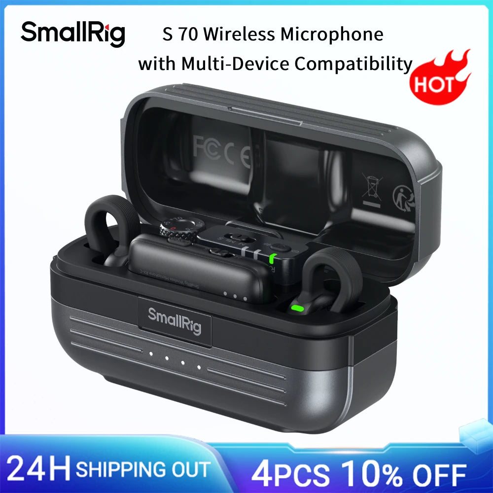 SmallRig S70 Wireless Microphone, 24-bit/48kHz Sampling 70dB SNR 40-Hour Runtime for Phone Camera for DJI for Insta360 -5715
