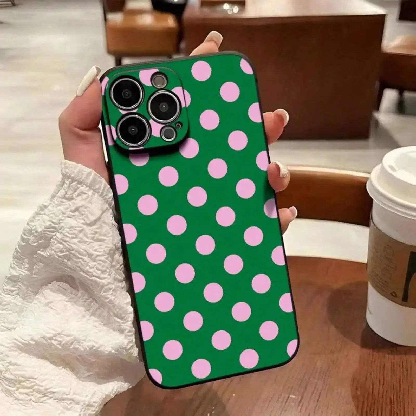 Polka Dot Pattern Mobile Phone Case, Featuring Pink And Green Color Design, Suitable For IPhone 16, 15, 14, 13, 12, 11 Pro Models, Durable Material, Shockproof Protection. It Is A Great Gift For Family, Friends, Children, Bir