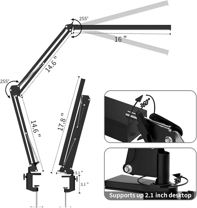 LED Desk Lamp for Home,Reading,Adjustable Eye-Caring Desk Light with Clamp, 3 Color Modes,10 Brightness Table Lamps