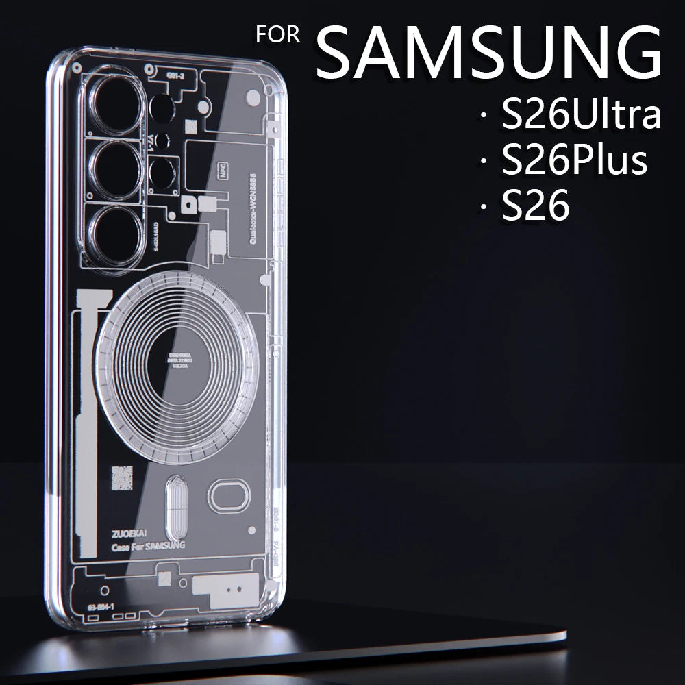 For Samsung Galaxy S26 S25 S24 S23 S22 Ultra Clear Magnetic Phone Case Circuit Board Relief Magsafe Transparent Shockproof Cover