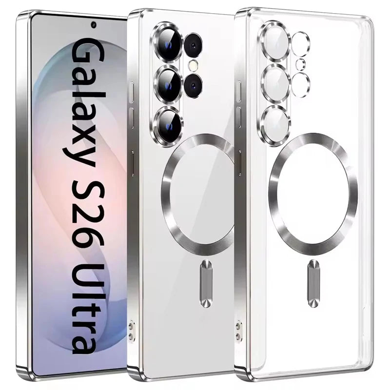 Luxury Transparent Plating Magnetic Wireless Charge Case for Samsung Galaxy S26 S25 S24 S23 S22 S21 Ultra Plus FE Note 20 Cover