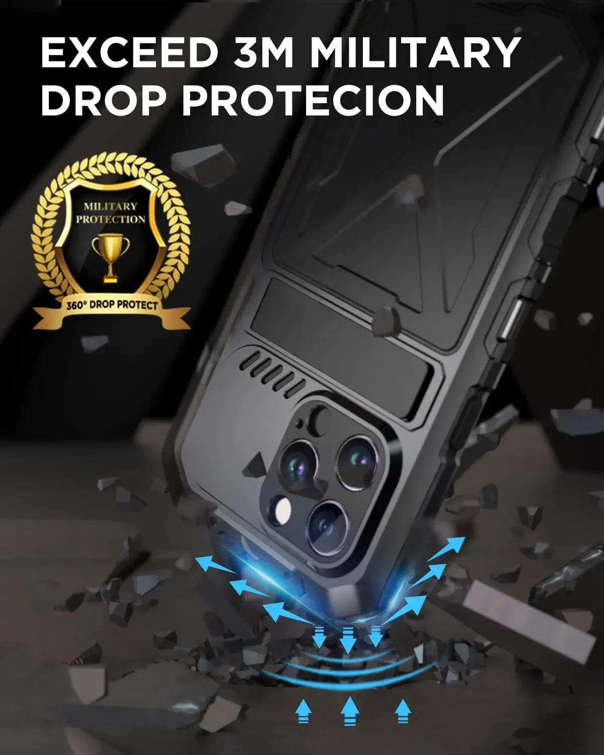 for iPhone 15 14 Pro Max Case Metal Military-Grade Built-in Kickstand & 9H Screen Protector Protective Rugged Heavy Duty Case