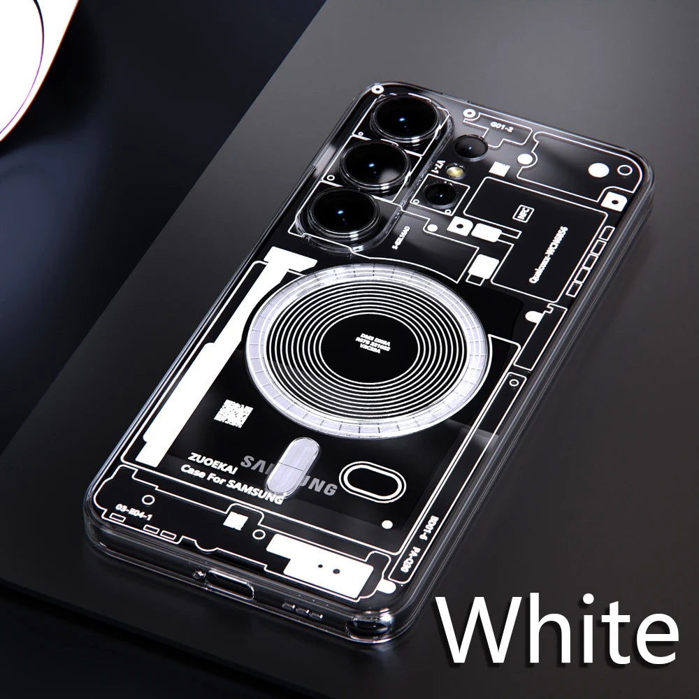 For Samsung Galaxy S26 S25 S24 S23 S22 Ultra Clear Magnetic Phone Case Circuit Board Relief Magsafe Transparent Shockproof Cover