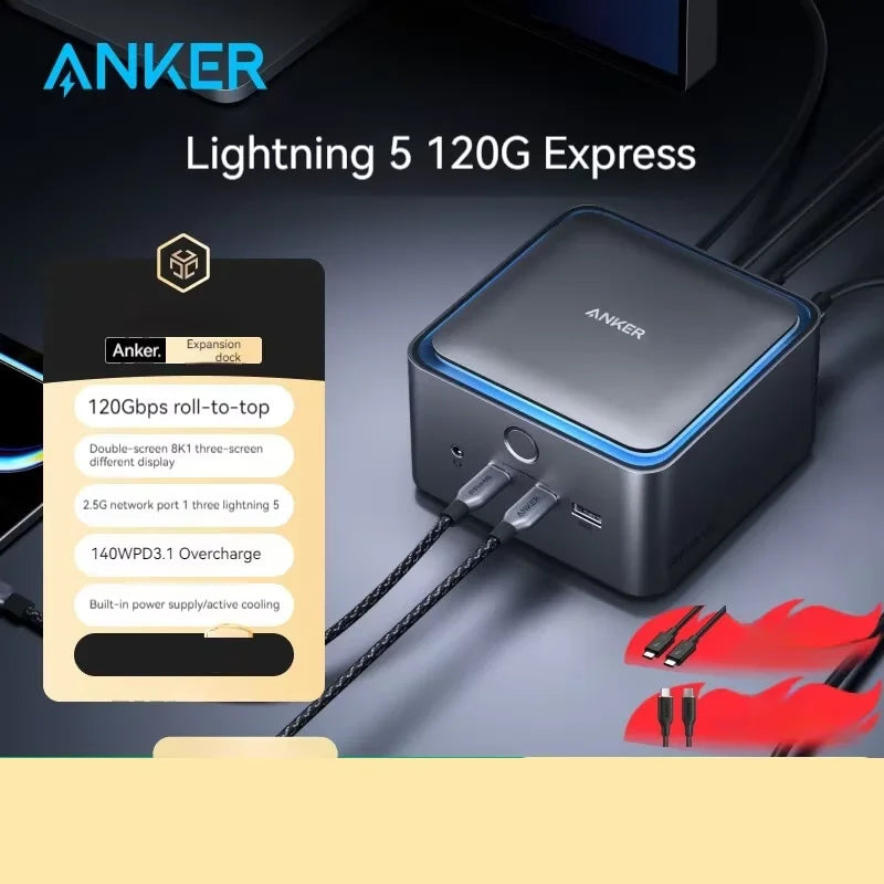 ANKER Prime TB5 Thunderbolt 5 Docking Station Dual 8K Triple Screen Display Type-C Expansion 120Gbps 14-in-1 for MacOS/Windows
