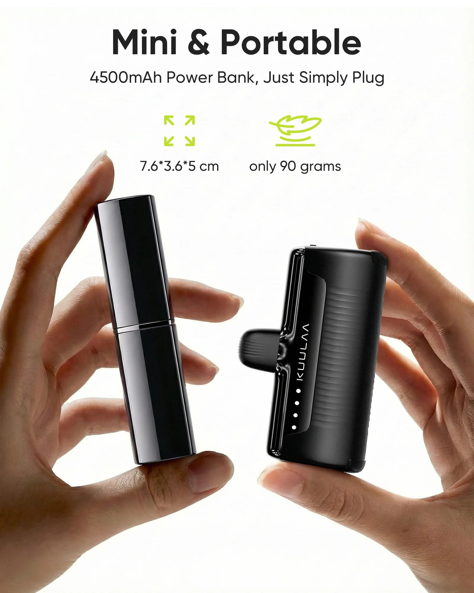 KUULAA Mini Power Bank 4500mAh - Portable Charger for iPhone17 16 15 14 13 Pro Max & Samsung/Xiaomi - External Battery PowerBank