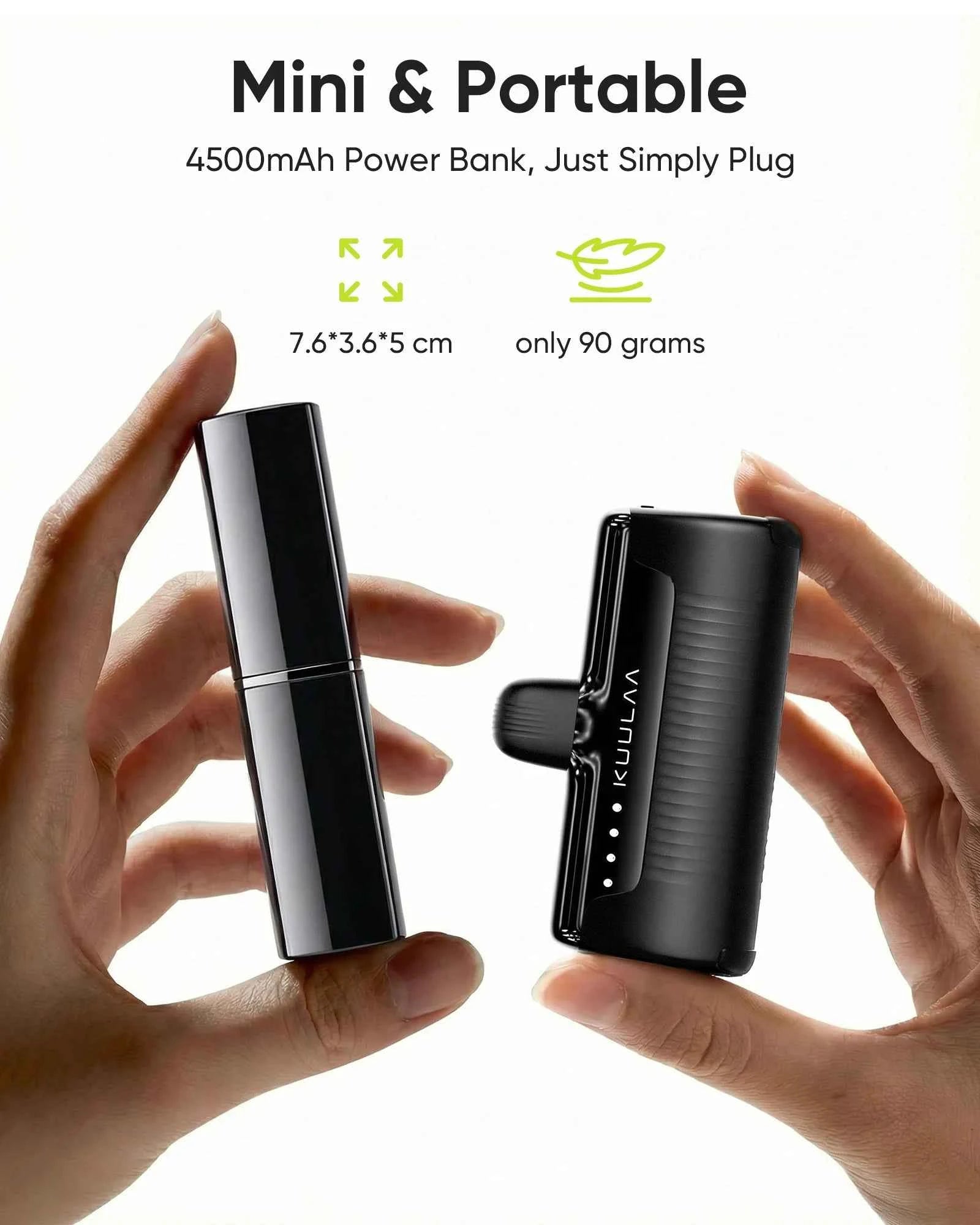 KUULAA Mini Power Bank 4500mAh - Portable Charger for iPhone17 16 15 14 13 Pro Max & Samsung/Xiaomi - External Battery PowerBank