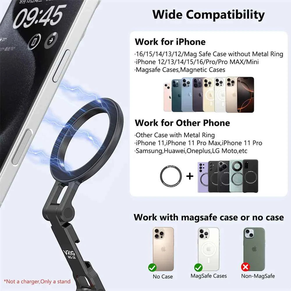 VRIG Magnetic Cold Shoe Mount Phone Holder W 1/4 Phone Tripod Mount for MagSafe iPhone 16 15 14 Samsung Camera Mic Light Monitor