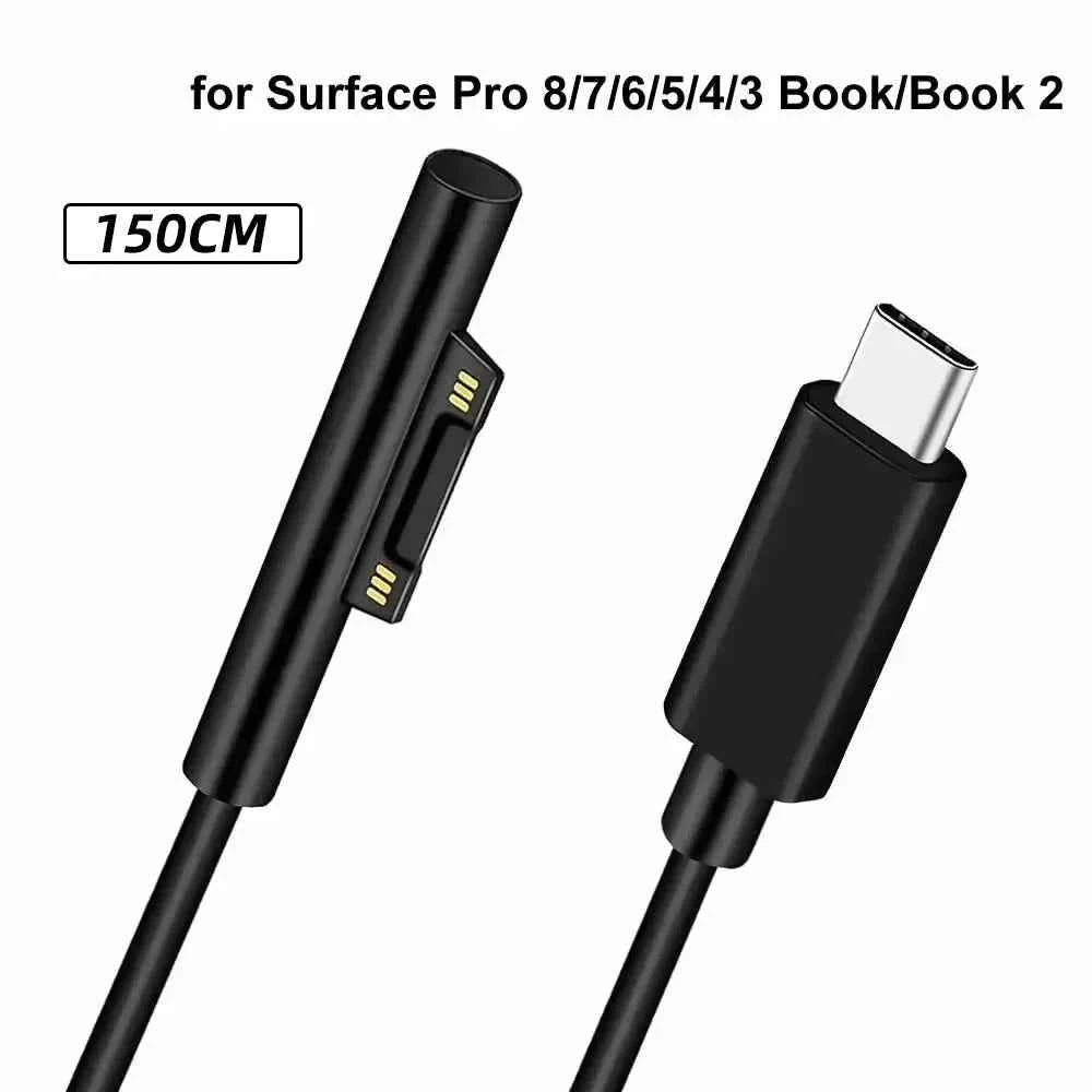 15V 3A 65W Type C Power Supply Charger USB C PD Charging Cable for Microsoft Surface Pro 8/7/6/5/4/3 Laptop Book 3/2/1 GO