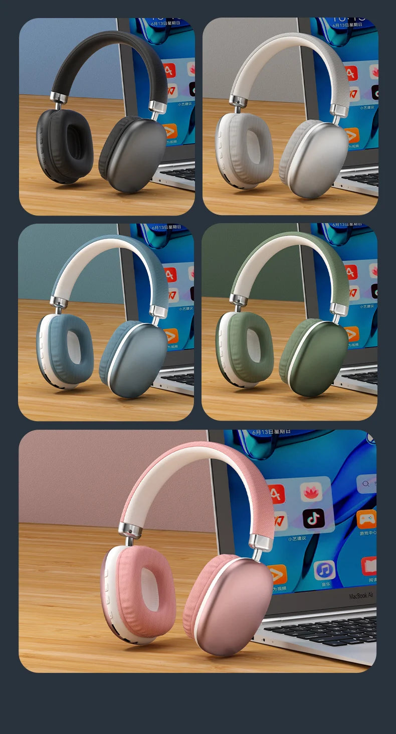 Simple Stylish Foldable Bluetooth Headphones Over Ear HiFi Stereo Wireless Headset Support AUX TF FM For Music Sports