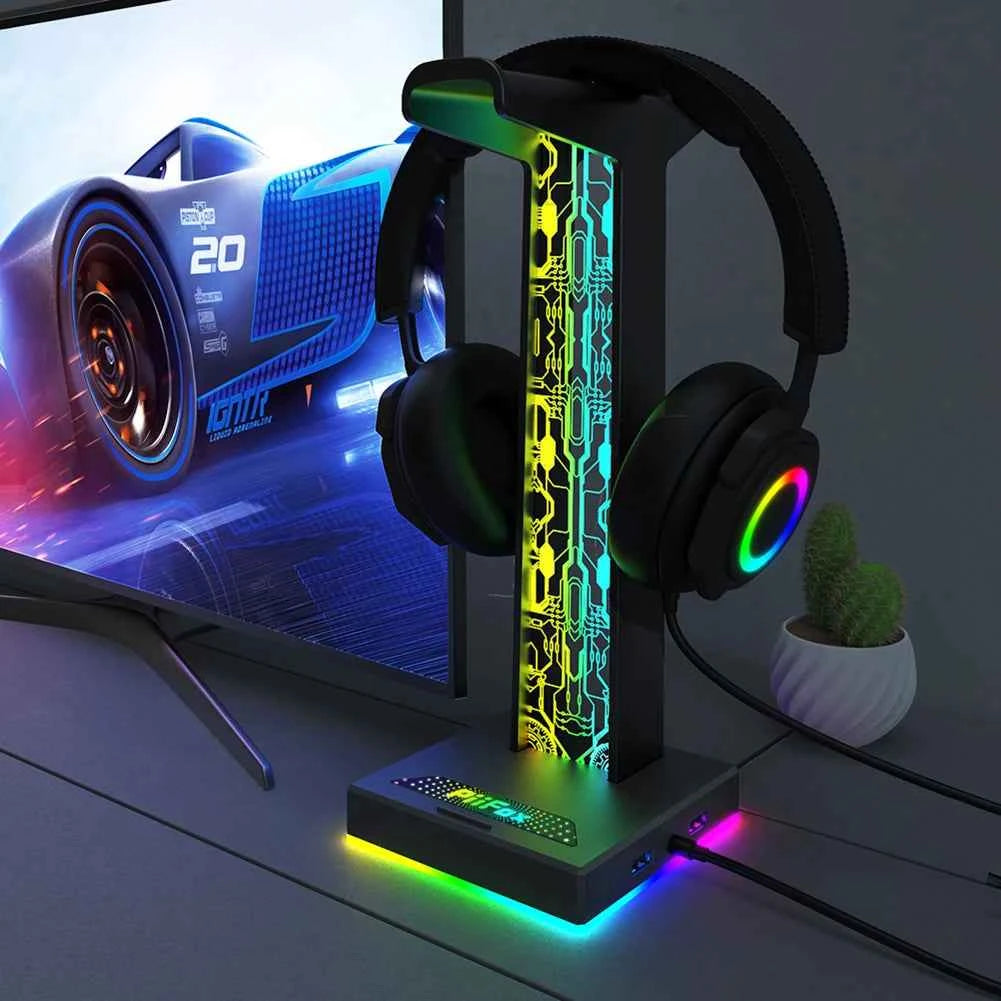 COOLMOON RGB Headphone Stand with 10 Lighting Effects – Desktop Headset Holder & Organizer