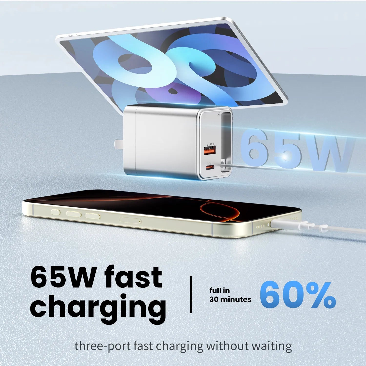 65W USB Type C Charger with Retractable Cable PD Fast Charging For Most Mobile Phones,Laptop