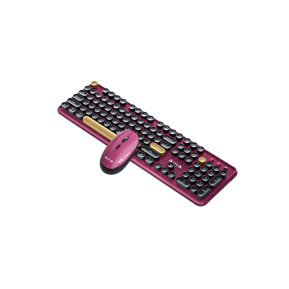AULA AC306 Wireless Keyboard and Mouse  Combo Retro Round Key Cap Full-size 104-key Laptop for Office Entertainment