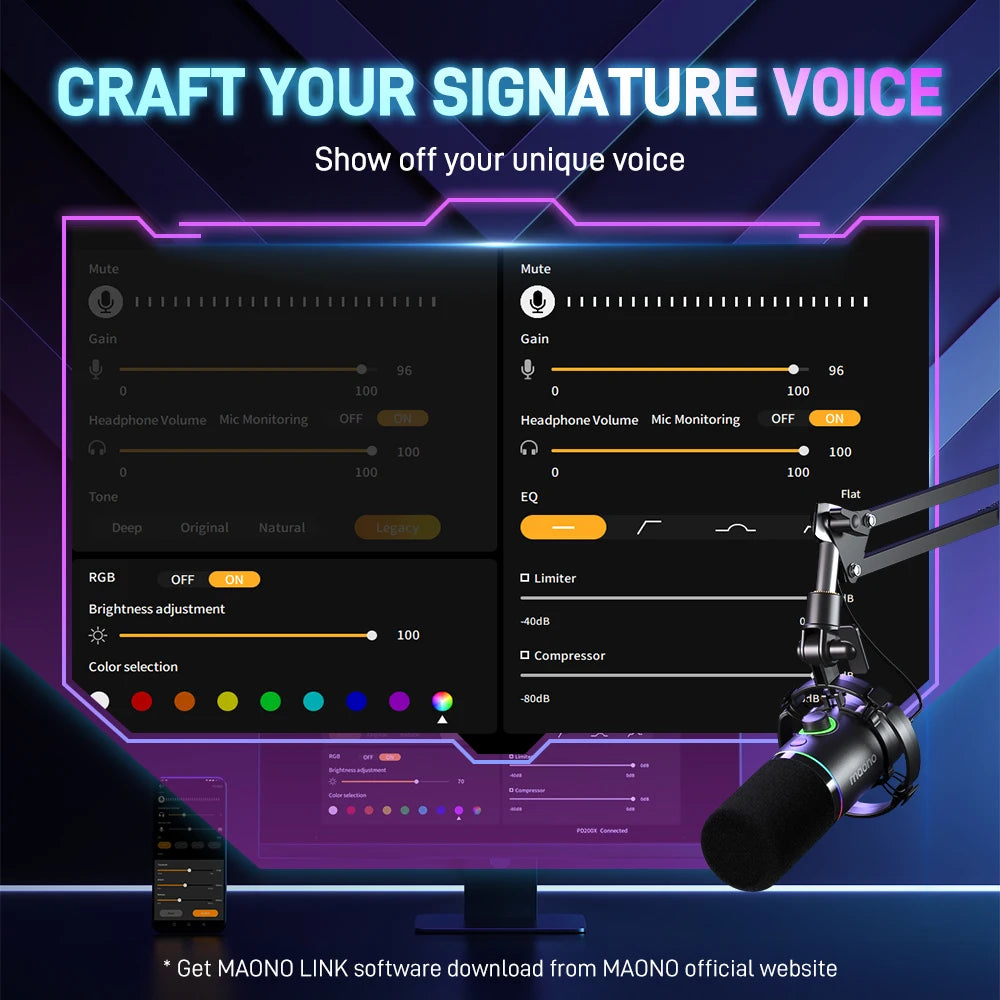 Maono XLR\USB Dynamic Microphone For Gaming Recording Streaming Youtube Metal Mic With Software Tap-to-Mute Gain Knob PD200X - WinSupport Tech