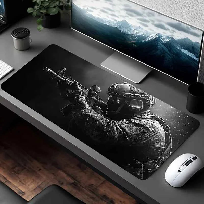 Large Mouse Pad Tactical Soldier Design Non-Slip XXL desk pad gaming accessories Stitched Edges for Home and game for fps gamer