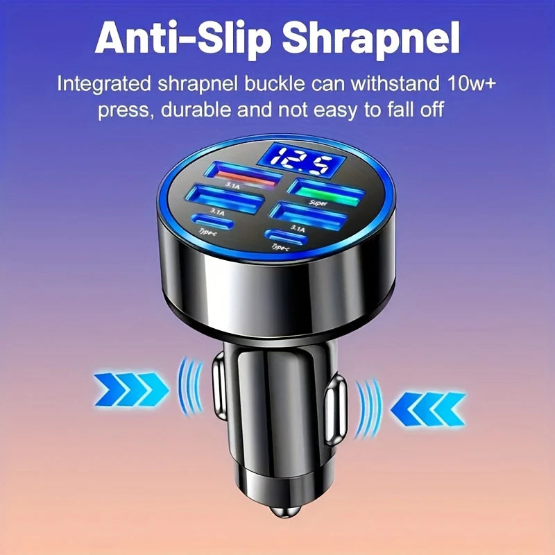 100W 6 Ports Car charger Fast charging PD Qc3.0 USB C Car Phone charger Type C Adapter in Car For iPhone Samsung Huawei Xiaomi