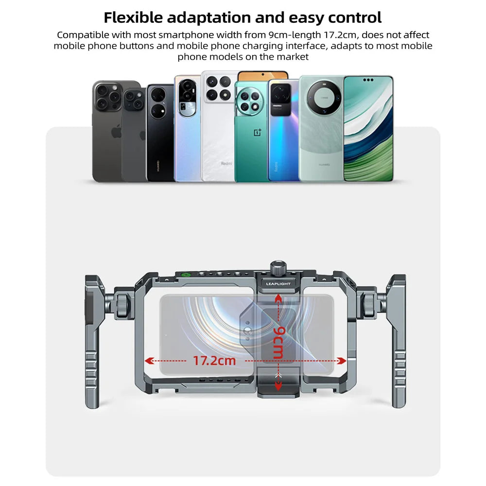 Universal Metal Phone Cage Smart Stabilizer w Handgrip Phone Holder for Iphone 15 14 13 Andriod Mic Led Light Filmmaking Video
