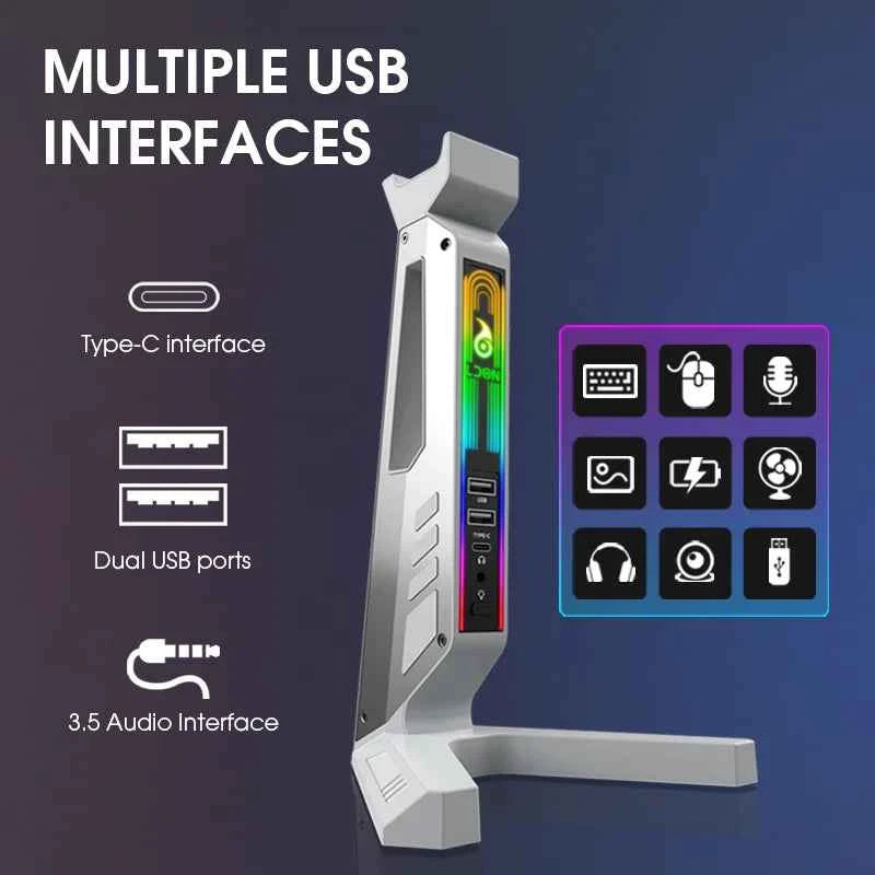 RGB Gaming Headset Stand with Sound-Activated Lights, 11 Modes LED USB Charging Dock, Headphone Holder for PC Gamer
