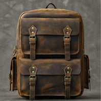 Vintage Crazy Horse Genuine Leather Backpack Men Bagpack Cowhide Hiking Backpack 17