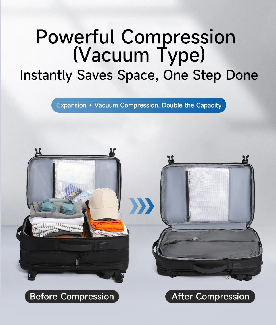 Tigernu Vacuum Compression Backpack Men Women Expandable Travel Backpacks Luggage With USB Large Capacity For 17 Laptop Back
