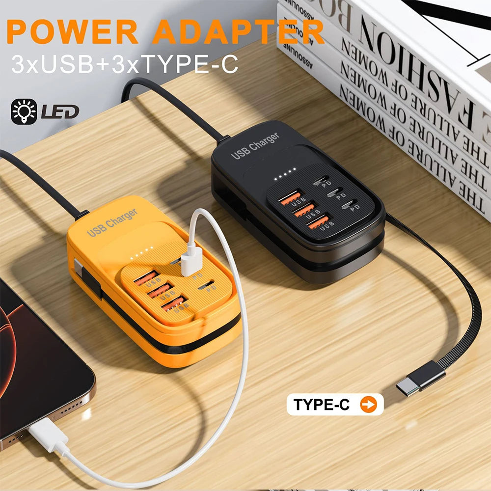 Fast USB Charger 6 in 1 Power Strip Desktop Charging Station Fast Charging Cord EU/UK/US Plug USB HUB Adapter Socket 3PD 3USB iphone charger
