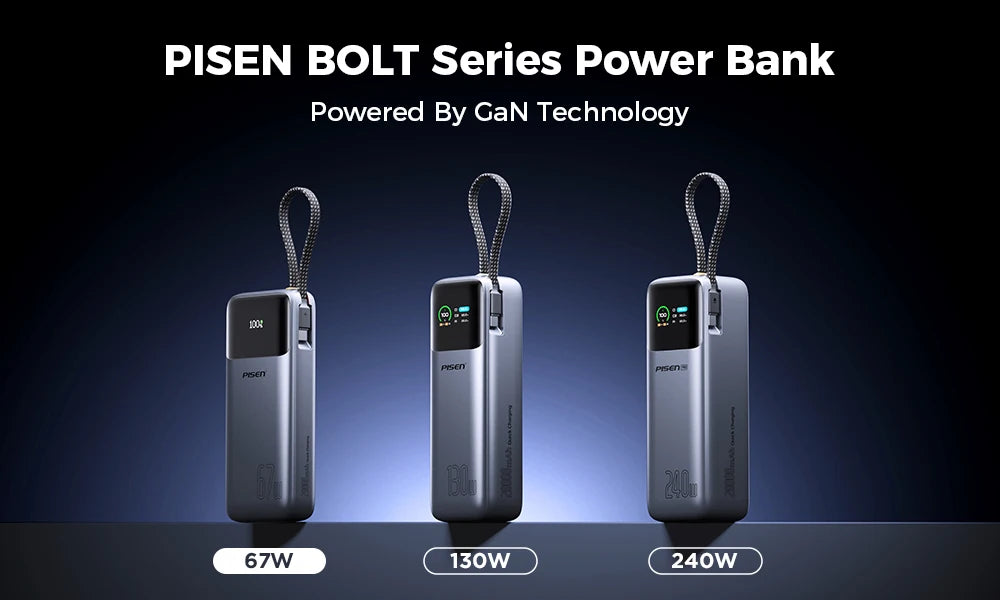 PISEN 20000mAh 67W Power Bank With Fast Charging Cable CCC External Battery For 65W Laptops/ 45W Samsung Phones/ iPhone & iPad