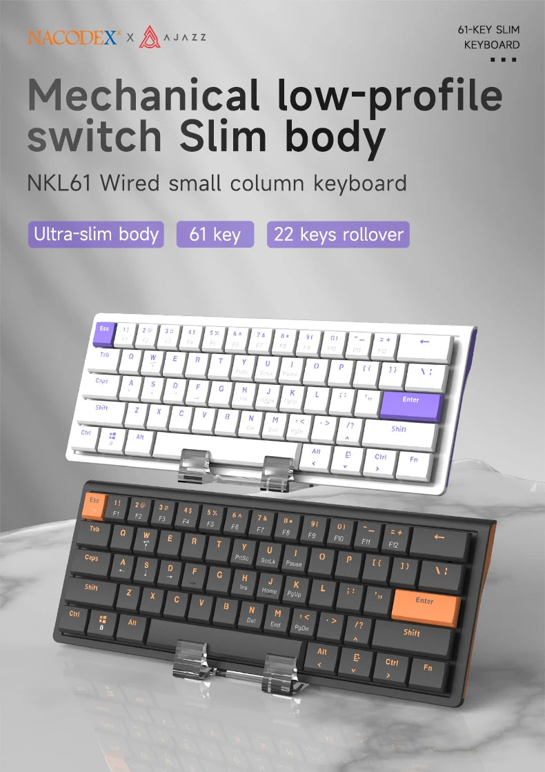Ajazz NKL61 Wired And Matte Office Keyboard 61-Key Slim Body ABS Wired Office Keyboard Suitable For Office Use