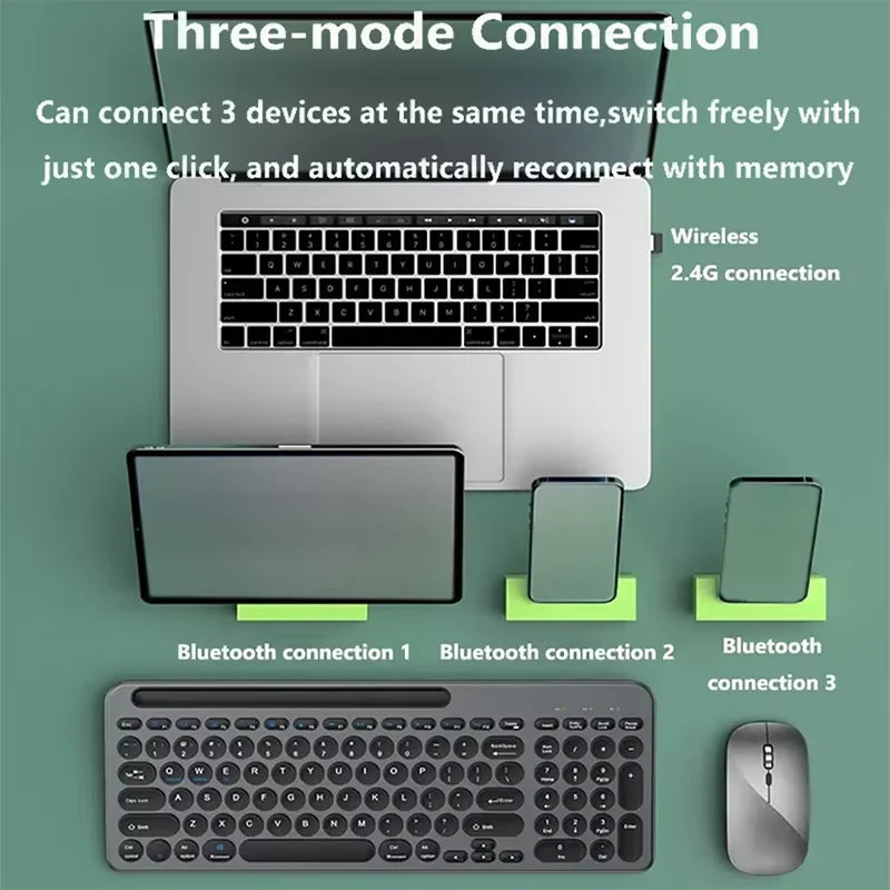 Bluetoot Wireless Keyboard and Mouse Set with Card Slot Tablet Stand Wireless Keyboard for iPad Windows Mac OS