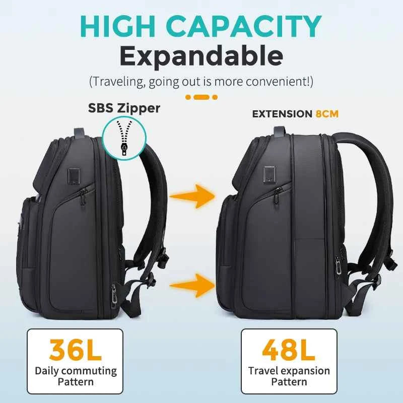 Fenruien Men 36L Business Backpack USB Waterproof  Multi Pocket Backpacks Fit 17.3 Inch Laptop