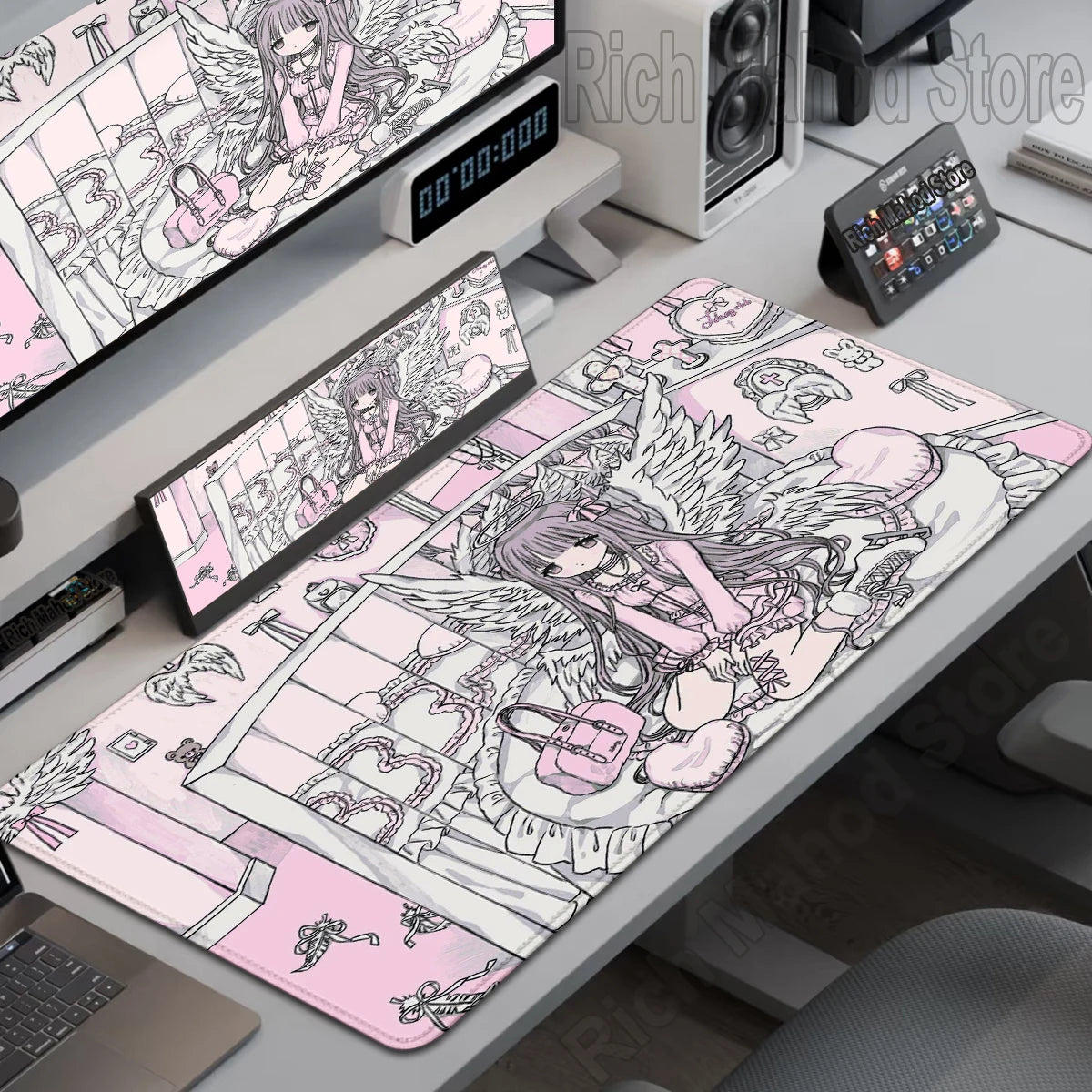 Anime Cute Angel Girls Mouse Pad Laptop Gaming Extended Desk Mat PC Kawaii Gamer Cabinet Mousepad XXL Keyboard Rug Pink Carpet