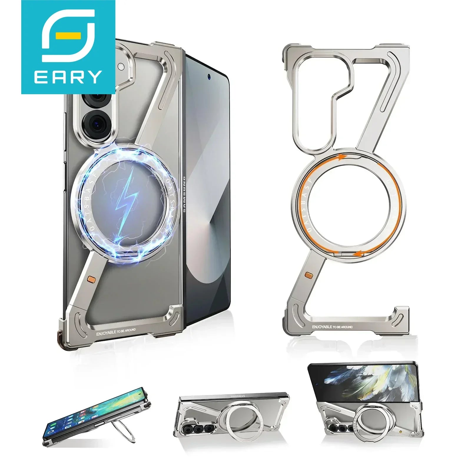 Eary for Samsung Galaxy Z Fold 7 6 5 Case for Magsafe 360°Rotatable Magnetic Stand Metal Frameless Screen Protector Phone Cover