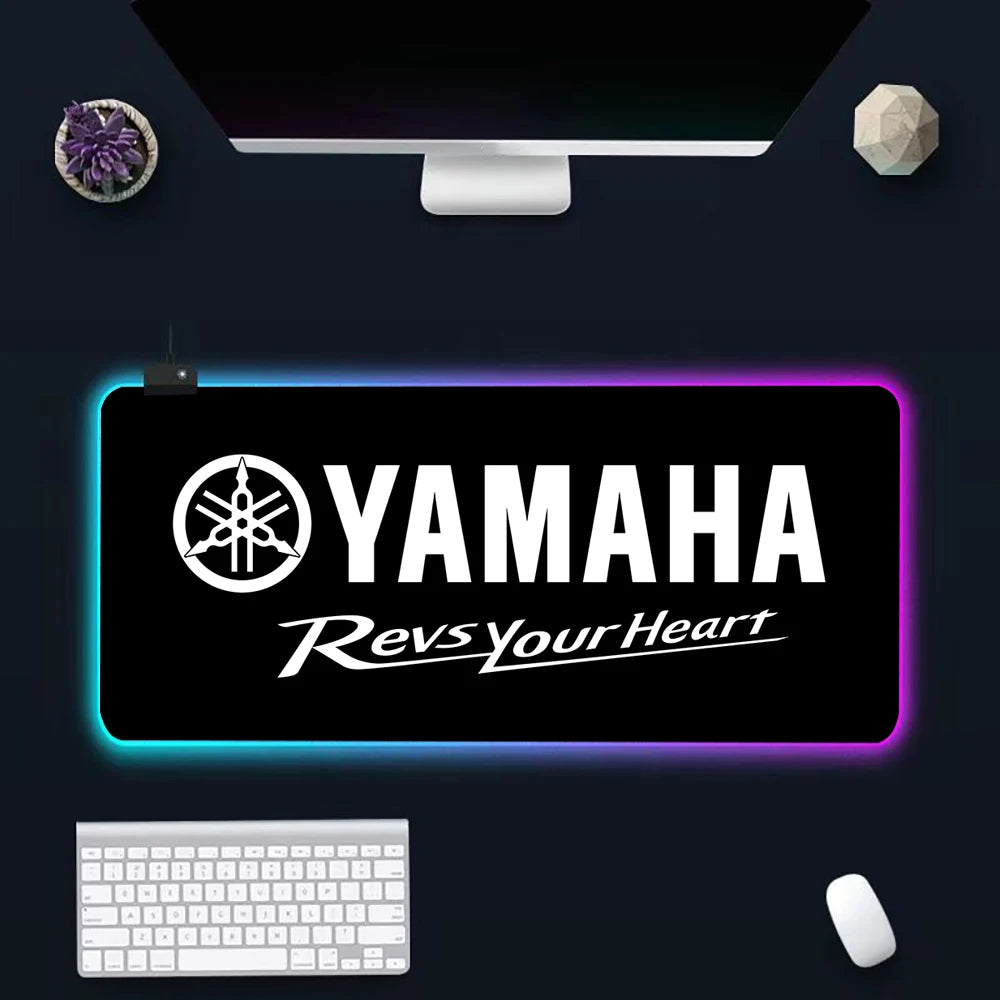 Hot motorcycle racing logo RGB Pc Gamer Keyboard Mouse Pad Mousepad LED Glowing Mouse Mats Rubber Gaming Computer Mausepad