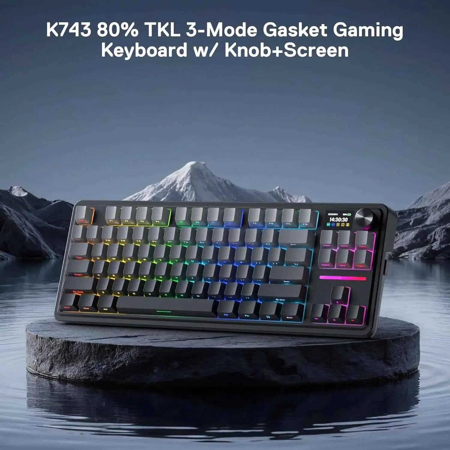 Redragon K743 PRO GB 80% Gasket RGB Gaming Keyboard w/Hype 1.14’’ TFT Screen & Knob, 84 Keys Mechanical Keyboard, 5-Layer Noise