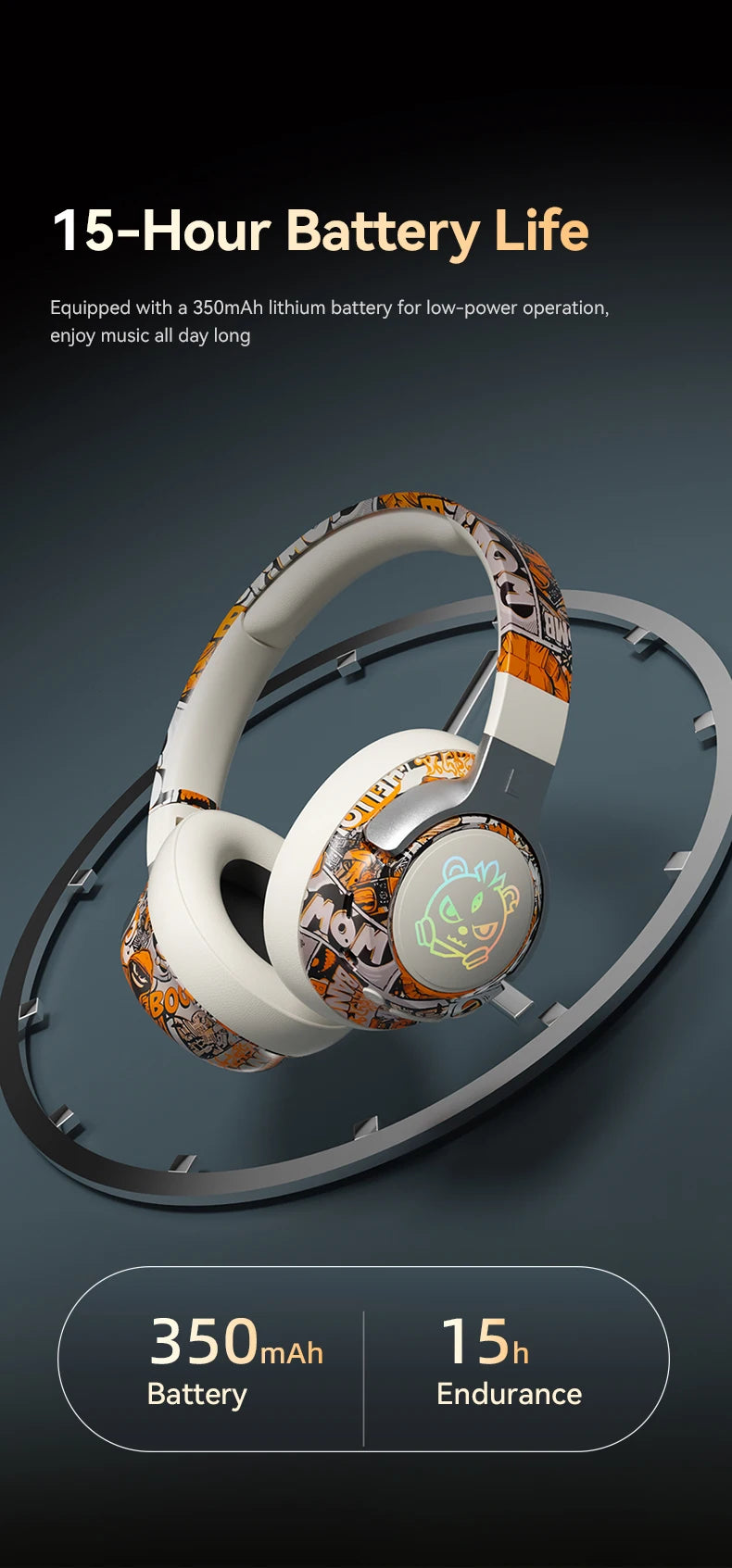 SY-T12 Graffiti LED Light Up Wireless Headphones Over Ear Foldable 3D Earpads Bluetooth 5.4 Headset For Gaming Sports
