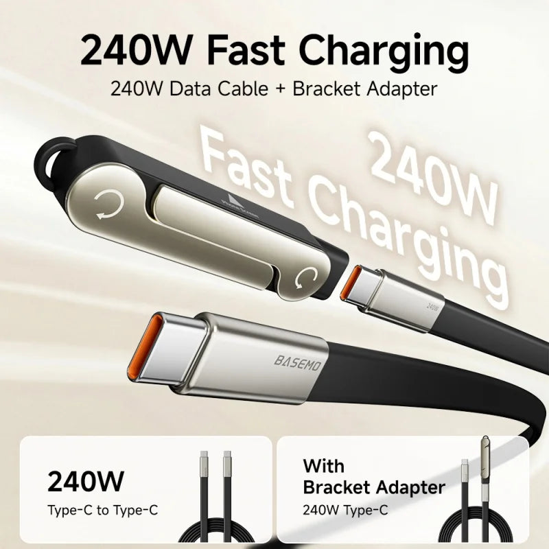 240W PD Type C Fast Charging Cable Foldable Bracket 2-in-1 Data Cable Phone Stand Charge Wire For iPhone Macbook Xiaomi Samsung