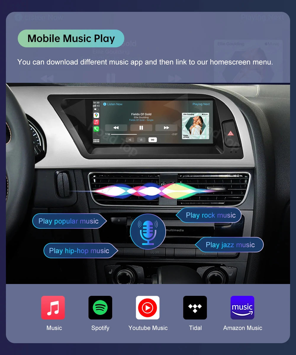 Road Top Radio Multimedia Linux Touch Screen For Audi A5 2008-2016 Wireless CarPlay Android Auto Airplay Car Player Function