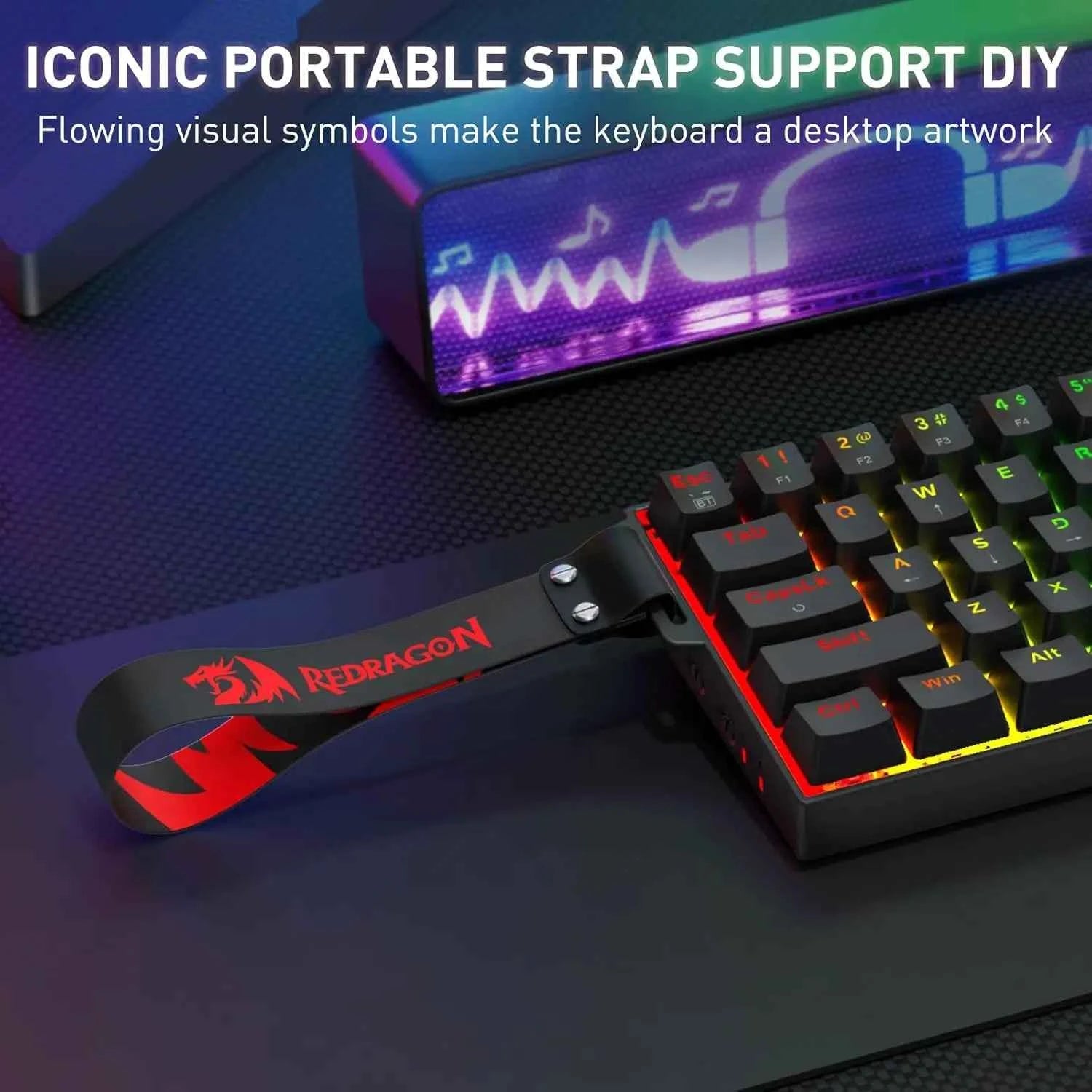 Redragon K530 Pro 60% Wireless RGB Mechanical Keyboard, 61 Keys, Hot-Swappable, Compact, with Carrying Strap
